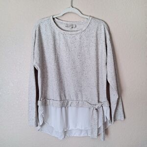 LOFT Speckled Long Sleeve Side Tie Pullover Top Large Cream